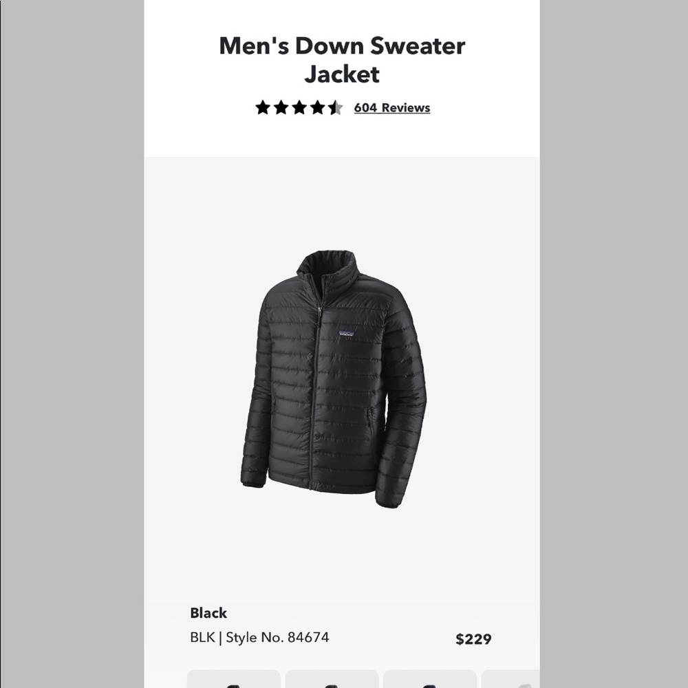 Patagonia Men’s down sweater jacket black